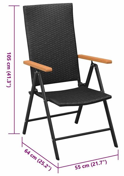 2 db fekete rakásolható polyrattan kerti szék