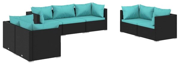 Polyrattan Kerti Ülőgarnitúra - 7 részes - Fekete