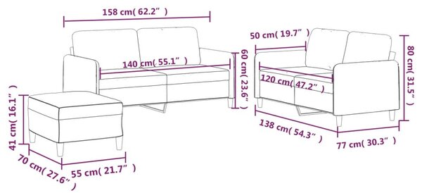 3 részes krémszínű szövet ülőgarnitúra párnákkal