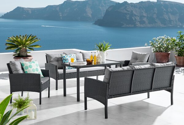 KONDELA Kerti 5 részes rattan szett, fekete/szürke, LERON