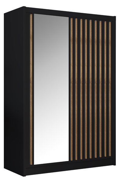KONDELA Tolóajtós szekrény, fekete/craft tölgy, 150x215 cm, LADDER