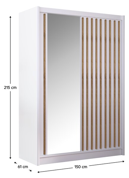 KONDELA Tolóajtós szekrény, fehér/craft tölgy, 150x215 cm, LADDER