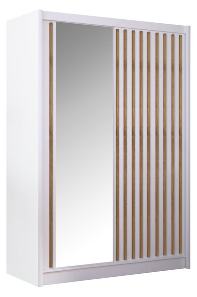 KONDELA Tolóajtós szekrény, fehér/craft tölgy, 150x215 cm, LADDER