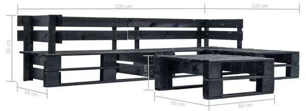 4 Részes Fekete Fa Raklap Ülőgarnitúra - 220x155cm
