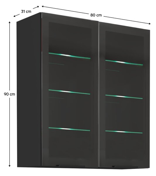 KONDELA Felső szekrény, fekete, ARAKA/MENZO/SIBER 80 GS-90 2F