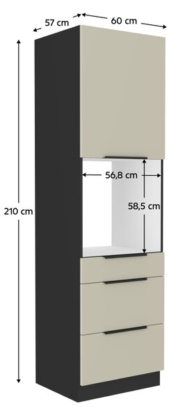 KONDELA Magas szekrény beépített sütőhöz, cashmere/fekete, ARAKA 60 DPS-210 3S1F