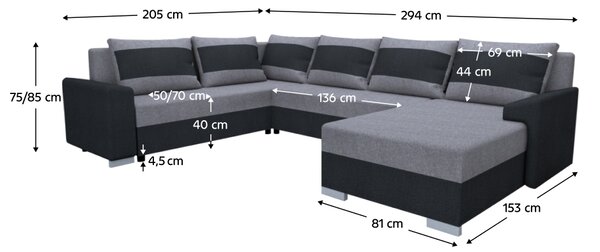 KONDELA Univerzális ülőgarnitúra, sötétszürke/szürke, ANDRES U UNI