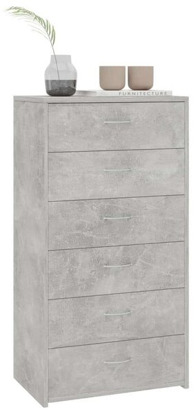 6-fiókos betonszürke forgácslap tálalószekrény 50 x 34 x 96 cm