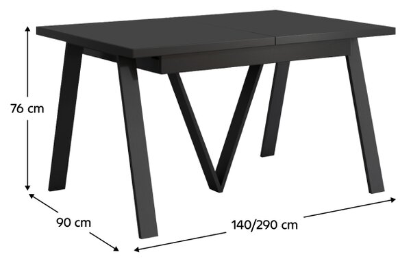 KONDELA Kihúzható étkezőasztal, 140-290x90 cm, matt fekete/fekete, AVENY