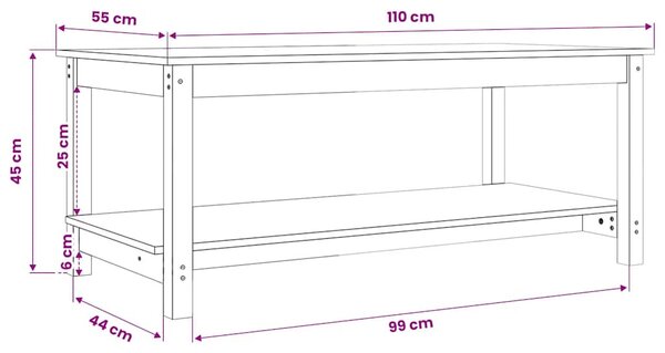 Tömör fenyőfa dohányzóasztal 110 x 55 x 45 cm