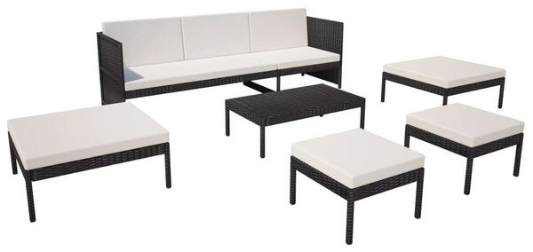 Polyrattan Kerti Bútorszett - 6 részes - Fekete