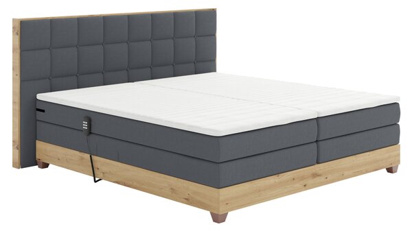 KONDELA Elektromos állítható ágy, boxspring, sötétszürke/artisan tölgy, 160x200, TIANA