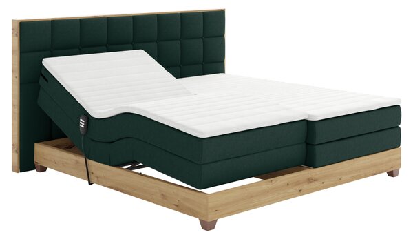 KONDELA Elektromos állítható ágy, boxspring, zöld/artisan tölgy, 180x200, TIANA