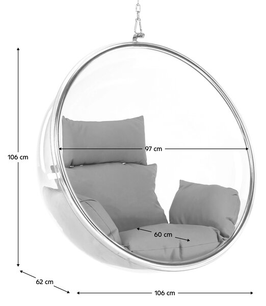 KONDELA Függő fotel, átlátszó/ezüst/szürke, BUBBLE NEW TYP 1