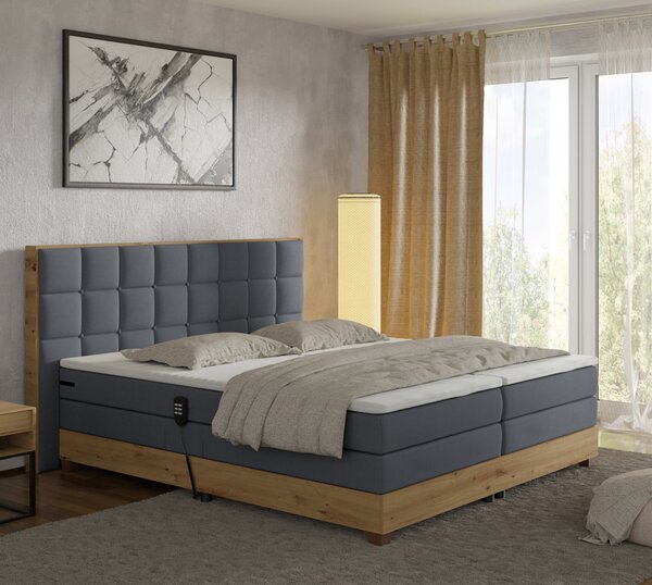 KONDELA Elektromos állítható ágy, boxspring, sötétszürke/artisan tölgy, 160x200, TIANA
