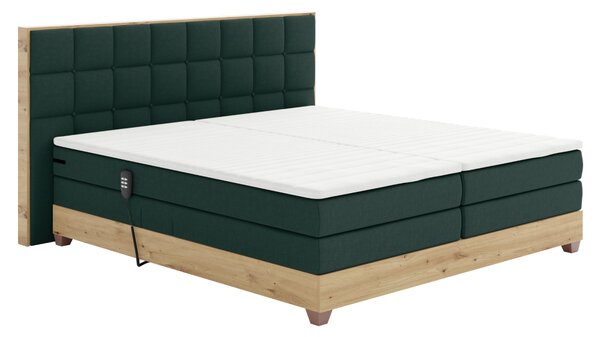 KONDELA Elektromos állítható ágy, boxspring, zöld/artisan tölgy, 180x200, TIANA