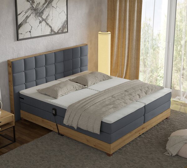 KONDELA Elektromos állítható ágy, boxspring, sötétszürke/artisan tölgy, 160x200, TIANA