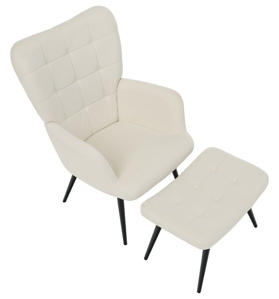 KONDELA Fotel lábtartóval, fehér Velvet szövet/fekete, HABEN