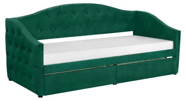 KONDELA Ágy tárhellyel, 90x200, zöld Velvet szövet, ZASKA