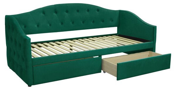 KONDELA Ágy tárhellyel, 90x200, zöld Velvet szövet, ZASKA