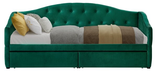 KONDELA Ágy tárhellyel, 90x200, zöld Velvet szövet, ZASKA