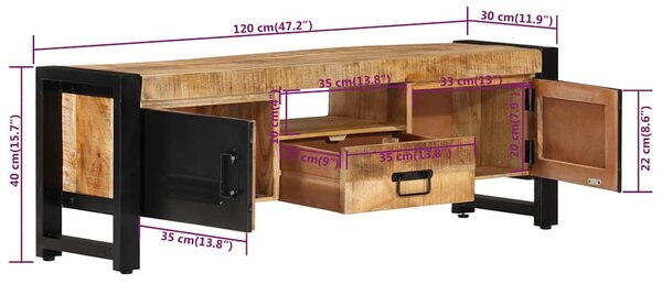 Tömör mangófa TV-szekrény 120 x 30 x 40 cm