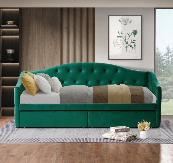 KONDELA Ágy tárhellyel, 90x200, zöld Velvet szövet, ZASKA