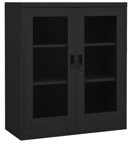 Antracitszürke acél irodai szekrény ültetőládával 90x40x128 cm