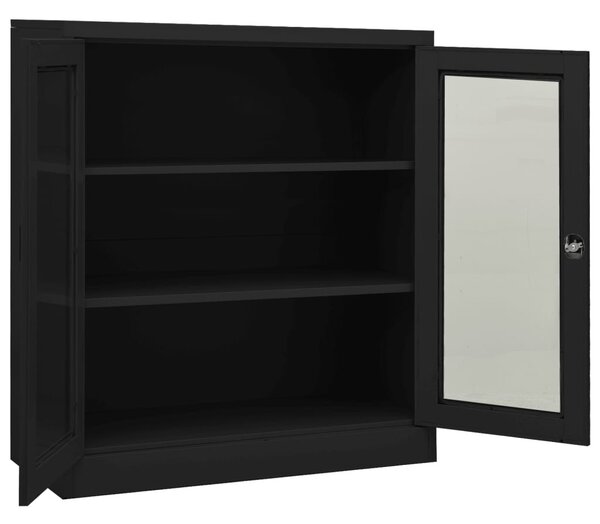 Antracitszürke acél irodai szekrény ültetőládával 90x40x128 cm