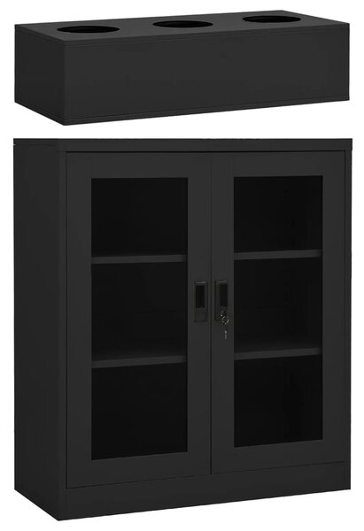 Antracitszürke acél irodai szekrény ültetőládával 90x40x128 cm