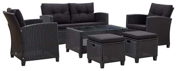 6 részes fekete polyrattan kerti ülőgarnitúra párnákkal