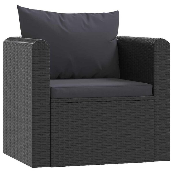 7-részes fekete polyrattan kerti társalgószett párnákkal