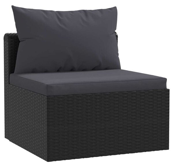 7-részes fekete polyrattan kerti társalgószett párnákkal