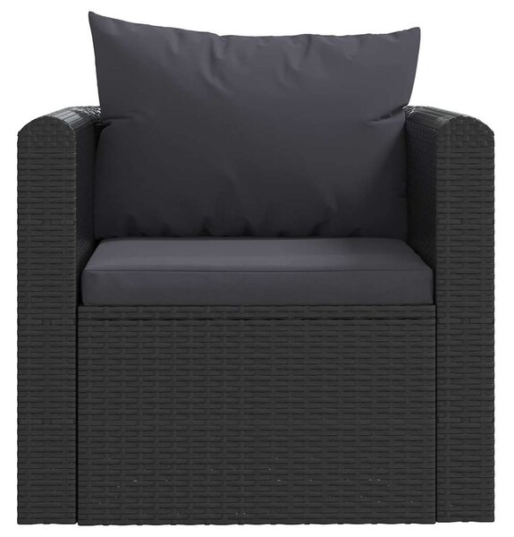 7-részes fekete polyrattan kerti társalgószett párnákkal