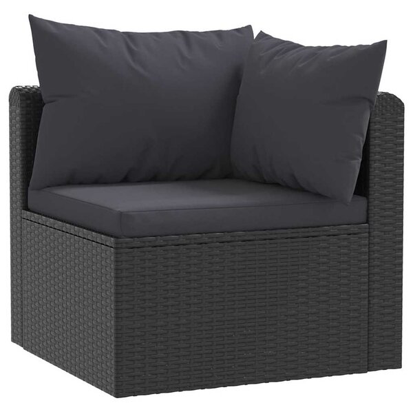 7-részes fekete polyrattan kerti társalgószett párnákkal