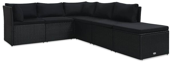 4 részes fekete polyrattan kerti bútorszett párnákkal