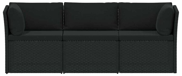 4 részes fekete polyrattan kerti bútorszett párnákkal