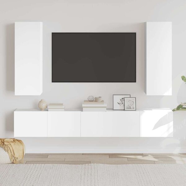 5 részes fehér szerelt fa TV-szekrényszett