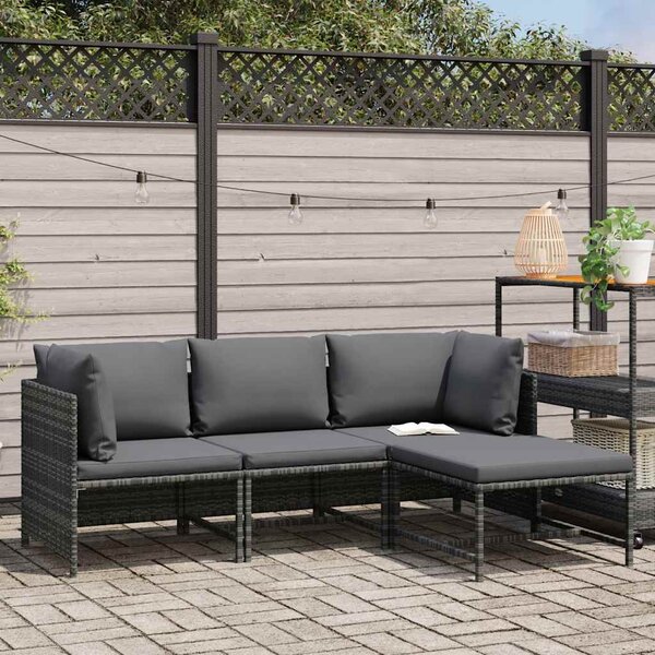 4 részes szürke polyrattan kerti ülőgarnitúra párnákkal