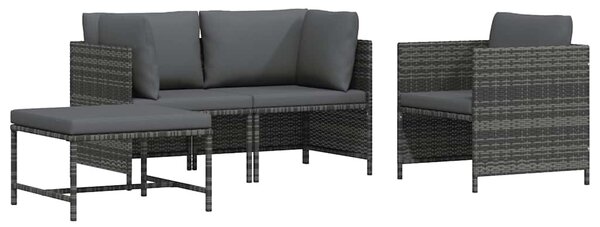 4 részes szürke polyrattan kerti kanapészett párnákkal