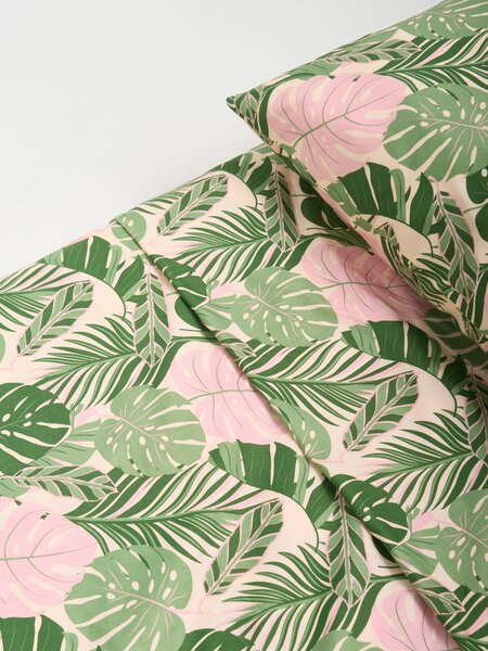 Sinsay - Mikroszálas ágyneműhuzat készlet monstera mintával - rózsaszín