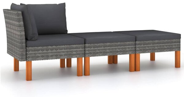 3 részes polyrattan és tömör eukaliptuszfa kerti ülőgarnitúra