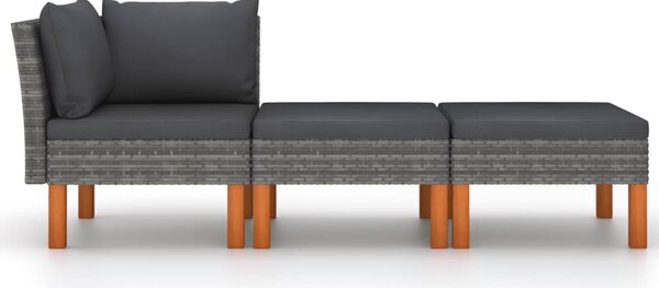3 részes polyrattan és tömör eukaliptuszfa kerti ülőgarnitúra