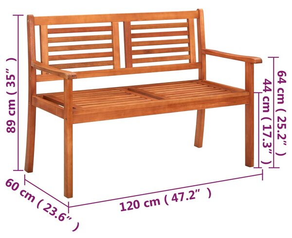 2 személyes tömör eukaliptuszfa kerti pad párnával 120 cm