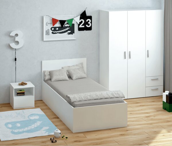 KONDELA Ágy fém ráccsal és tárolóhellyel, 90x200, fehér, DOLI