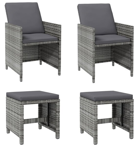 4 részes szürke kerti polyrattan szék- és zsámolyszett