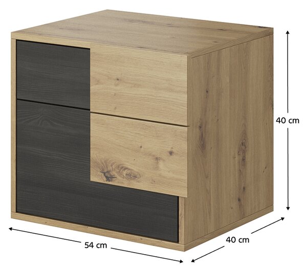KONDELA Hálószoba szett (szekrény+ágy+2x éjjeliszekrény), artisan tölgy/fekete norvég fenyő, BAFRA