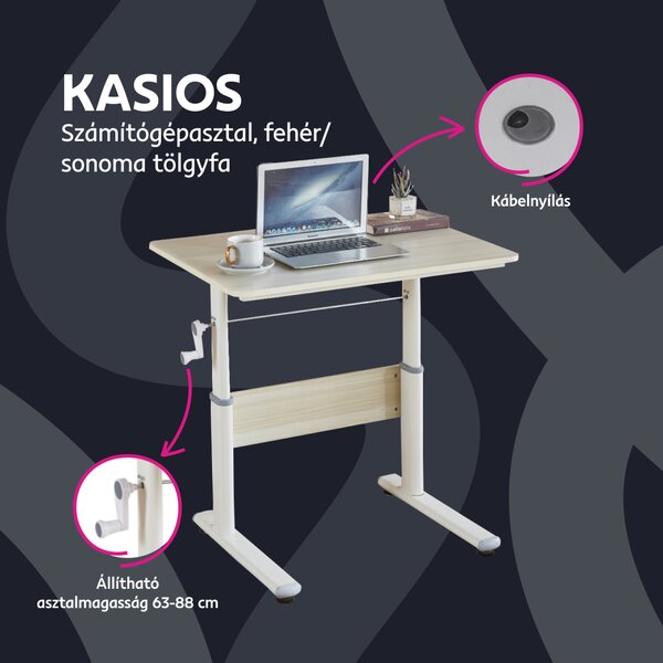 KONDELA Növekvő íróasztal, tölgy/fehér, KASIOS