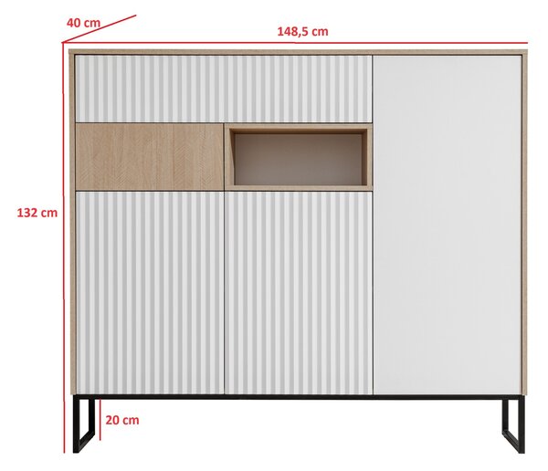 Bliwon komód 149 cm fiókokkal - skandináv halszálka / fehér matt