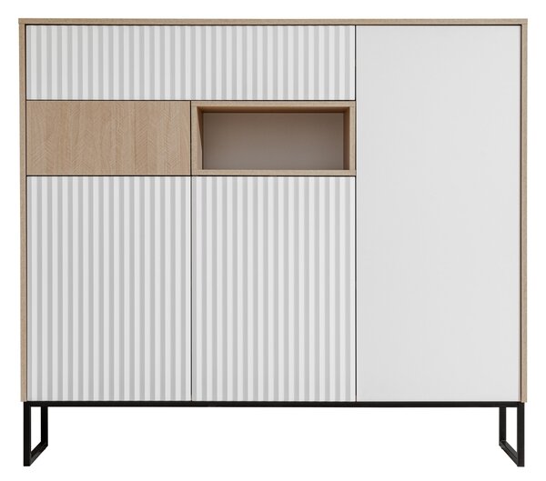 Bliwon komód 149 cm fiókokkal - skandináv halszálka / fehér matt